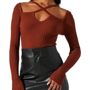 ASTR The Label Criss Cross Long Sleeve Ribbed Sweater